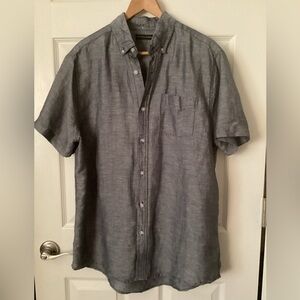 Saks Fifth Avenue Linen Blend Shirt Sz M blue short sleeve